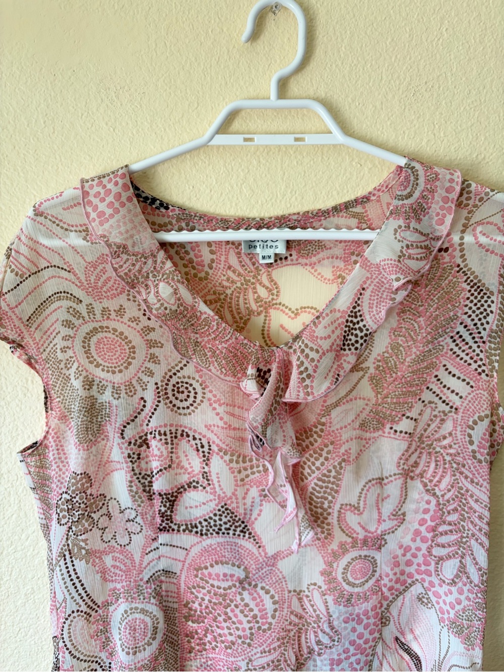 Cleo Petites Semi Sheer Pink Paisley Ruffle Blouse Y2K Romantic Fairycore Top - Picture 5 of 8